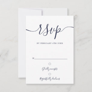 Cartão RSVP de Casamento Moderno de Script Azul El