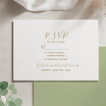 Cartão RSVP de Casamento Moderno Dourado Minimalis