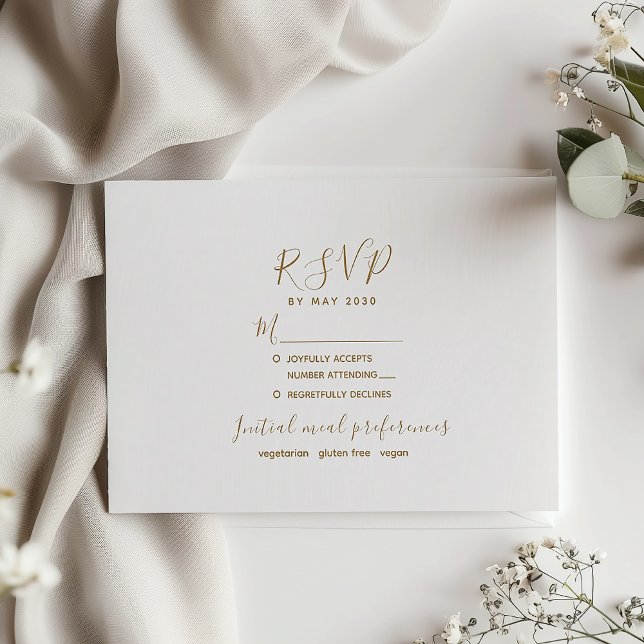 Cartão RSVP de Casamento Moderno Dourado Minimalis (Criador carregado)