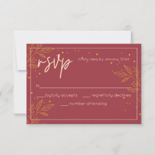 Cartão RSVP de Casamento Moderno Elegante Burgund