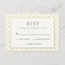 Cartão RSVP de Casamento Moderno Geométrico Dourad