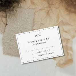 Cartão RSVP de Casamento Monograma Branco
