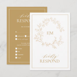Cartão RSVP de Casamento Monograma Dourado Moderno