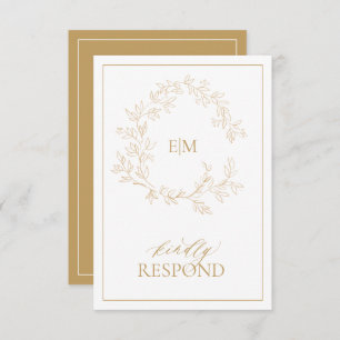 Cartão RSVP de Casamento Monograma Dourado Moderno