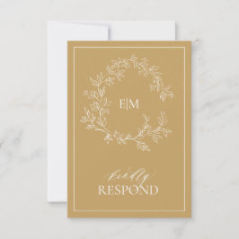 Cartão RSVP de Casamento Monograma Dourado Moderno
