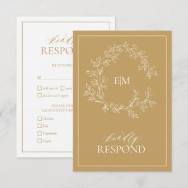 Cartão RSVP de Casamento Monograma Dourado Moderno