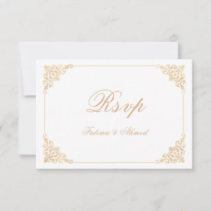 Cartão RSVP de Casamento Muçulmano Dourado Branco