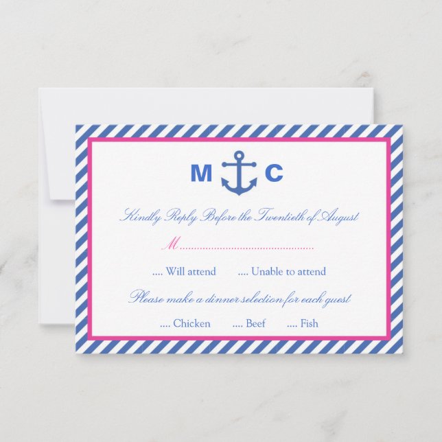 Cartão RSVP de Casamento Náutico (Frente)
