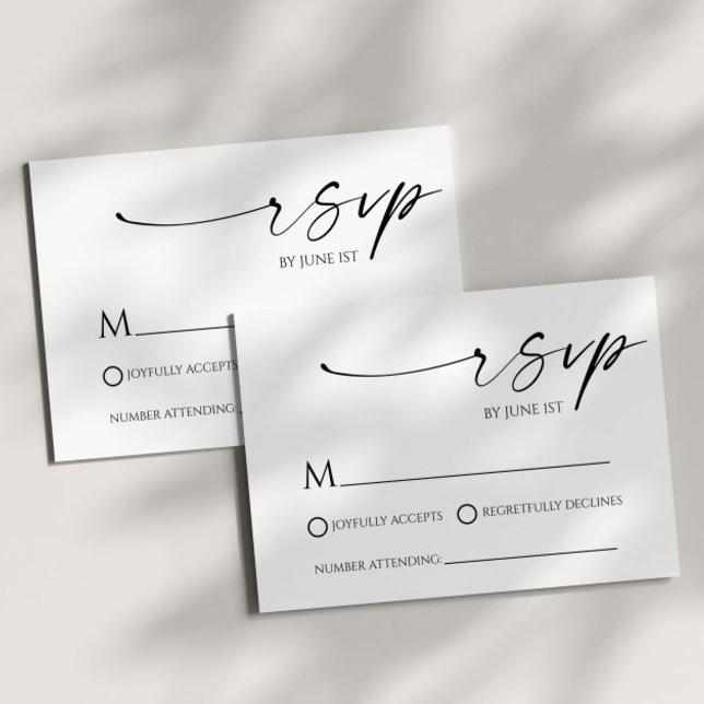 Cartão RSVP de Casamento Negro Branco Minimalista  (Criador carregado)