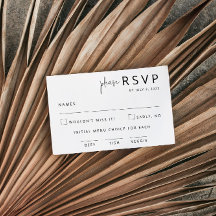 Cartão RSVP de Casamento Negro e Branco Elegante