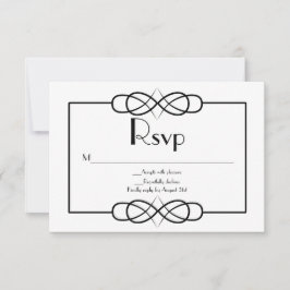 Cartão RSVP de Casamento Negro e Branco Elegante