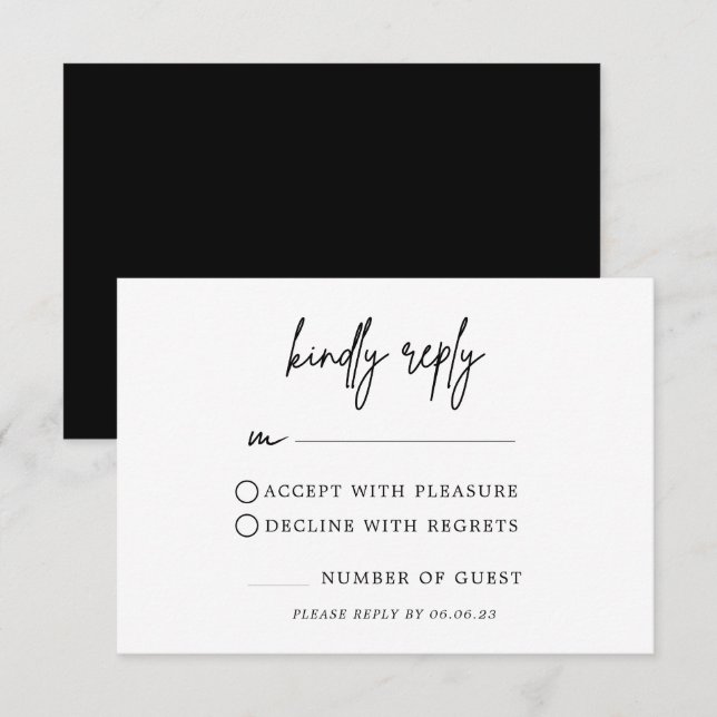 Cartão RSVP de Casamento Negro e Branco Minimalist (Frente/Verso)