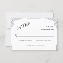 Cartão RSVP de Casamento Negro e Branco Minimalist