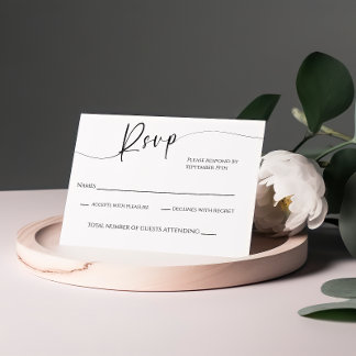 Cartão RSVP de Casamento Negro e Branco Moderno
