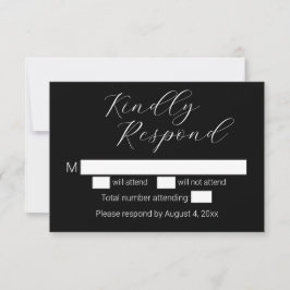Cartão RSVP de Casamento Negro Minimalista