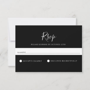 Cartão RSVP de Casamento Negro Sólido Minimalist