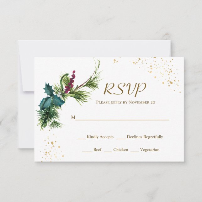 Cartão RSVP de Casamento no inverno Evergreen Holl (Frente)