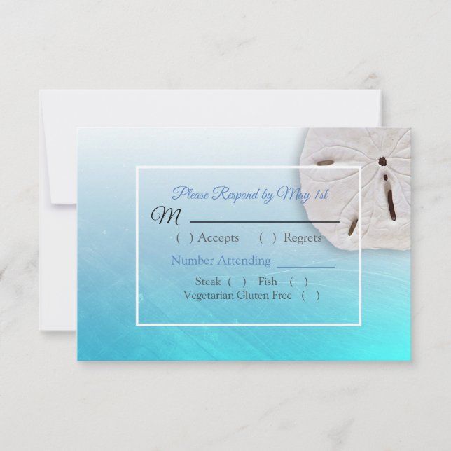 Cartão RSVP de Casamento Oceânico de Dólar Azul Aq (Frente)