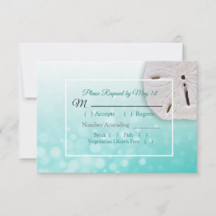 Cartão RSVP de Casamento Oceânico Teal Sand Dollar