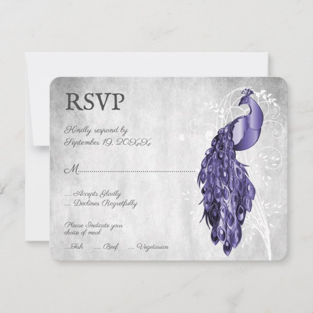 Cartão RSVP de Casamento Pêssego Roxo (Frente)