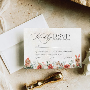 Cartão RSVP de Casamento Pinecone Red Greenery Pin