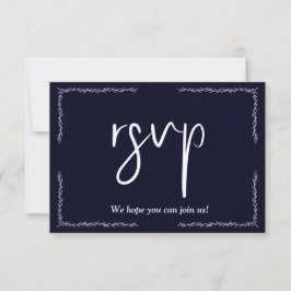 Cartão RSVP de Casamento Preto Azul Escuro
