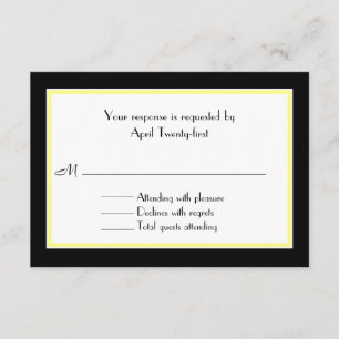 Cartão RSVP de Casamento Preto, Branco e Amarelo
