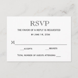 Cartão RSVP de Casamento / Preto e Branco