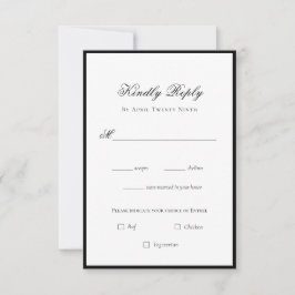 Cartão RSVP de casamento preto e branco clássico