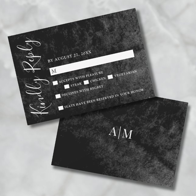 Cartão RSVP De Casamento Preto E Branco De Aquarel (Watercolor Black And White Wedding RSVP Card )