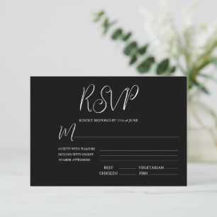 Cartão RSVP de Casamento Preto e Branco Elegante