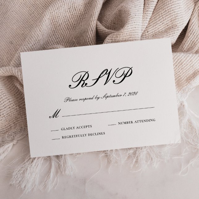 Cartão RSVP de Casamento Preto e Branco Formal (Criador carregado)