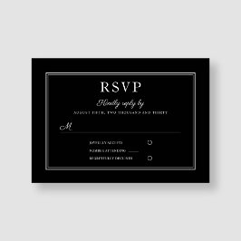 Cartão RSVP de Casamento Preto Formal Elegante Mod