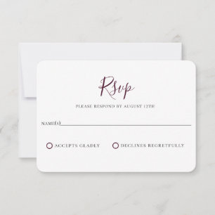 Cartão RSVP de Casamento Púrpura de ameixa minimal