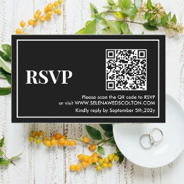 Cartão RSVP de Casamento QR Preto e Branco do Eter