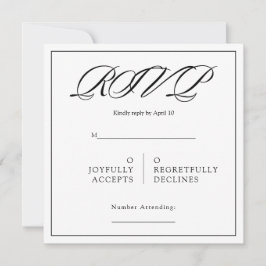 Cartão RSVP de Casamento Quadrado Minimalista Preto e Bra