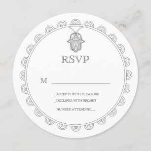 Cartão RSVP de casamento redondo de Hamsa Elegante
