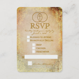 Cartão RSVP de Casamento Religioso Cruzado Antigo