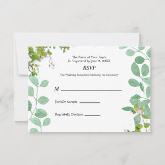 Cartão RSVP de Casamento Romântico Eucalyptus Summ