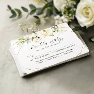 Cartão RSVP de Casamento Rosa Branca Elegante