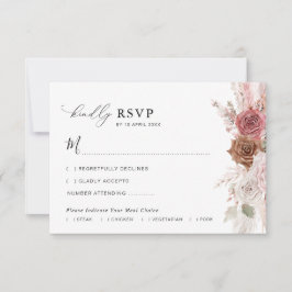 cartão RSVP de casamento rosa empoeirado pampas