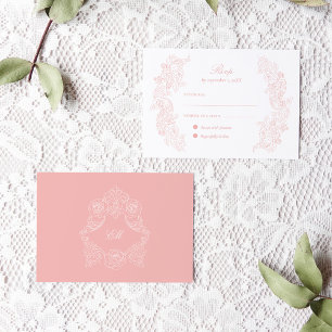 Cartão RSVP de Casamento Rosa-Rosa-Blush Vitoriano