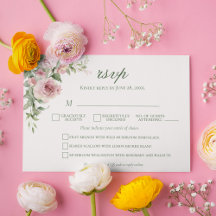 Cartão RSVP de Casamento Rosa Rosa Elegante | Esco