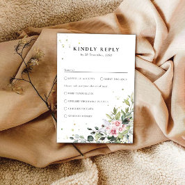 Cartão RSVP de Casamento Rosa Verde Blush