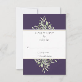 Cartão RSVP de Casamento Roxo Elegante Greenery