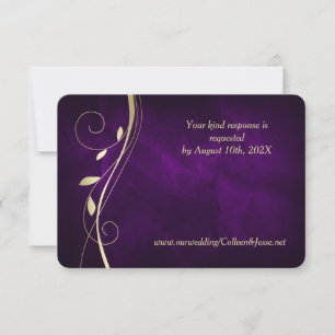Cartão RSVP de Casamento Roxo Roxo Dourado Leaf Sw