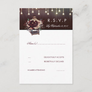 Cartão RSVP de Casamento Russo Burgundy Flowers La
