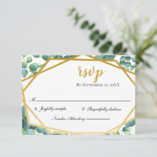 Cartão RSVP de Casamento Russo Dourado Eucalyptus