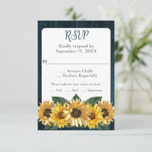 Cartão RSVP de Casamento Rustic Blue Sunflower
