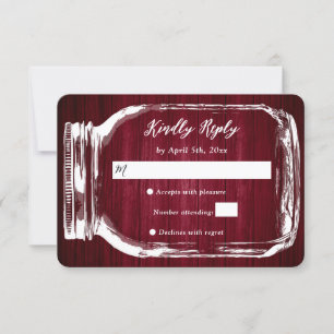 Cartão RSVP de Casamento Rustic Burgundy Wood Maso